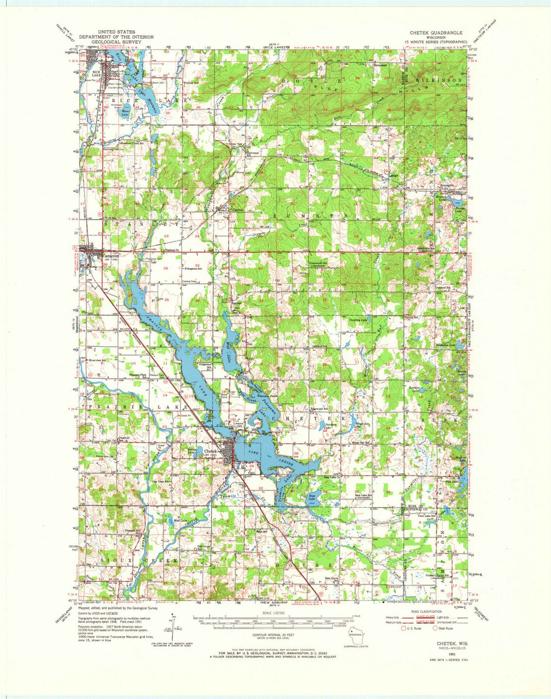 1951 Chetek, WI - Wisconsin - USGS Topographic Map