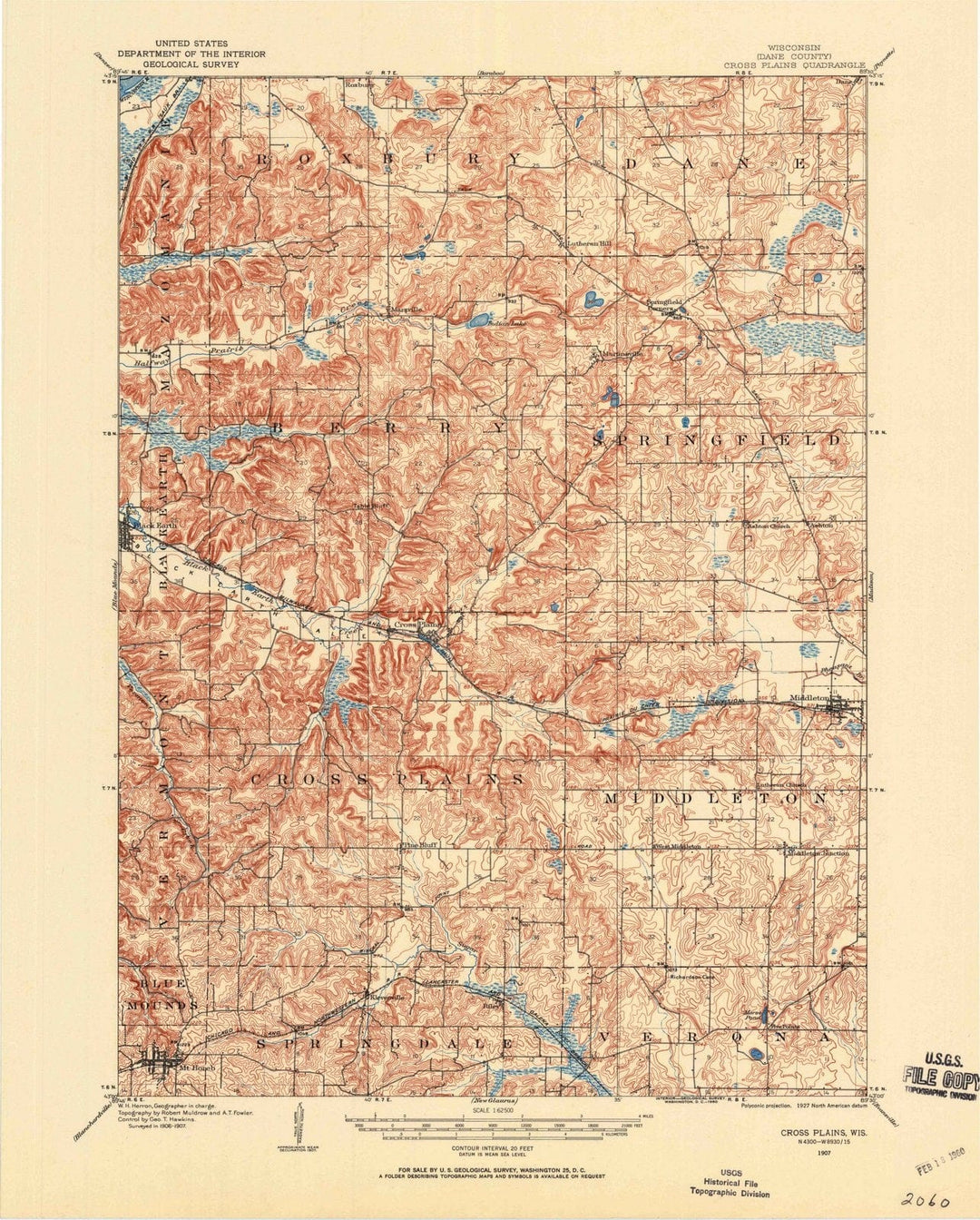 1907 Cross Plains, WI - Wisconsin - USGS Topographic Map