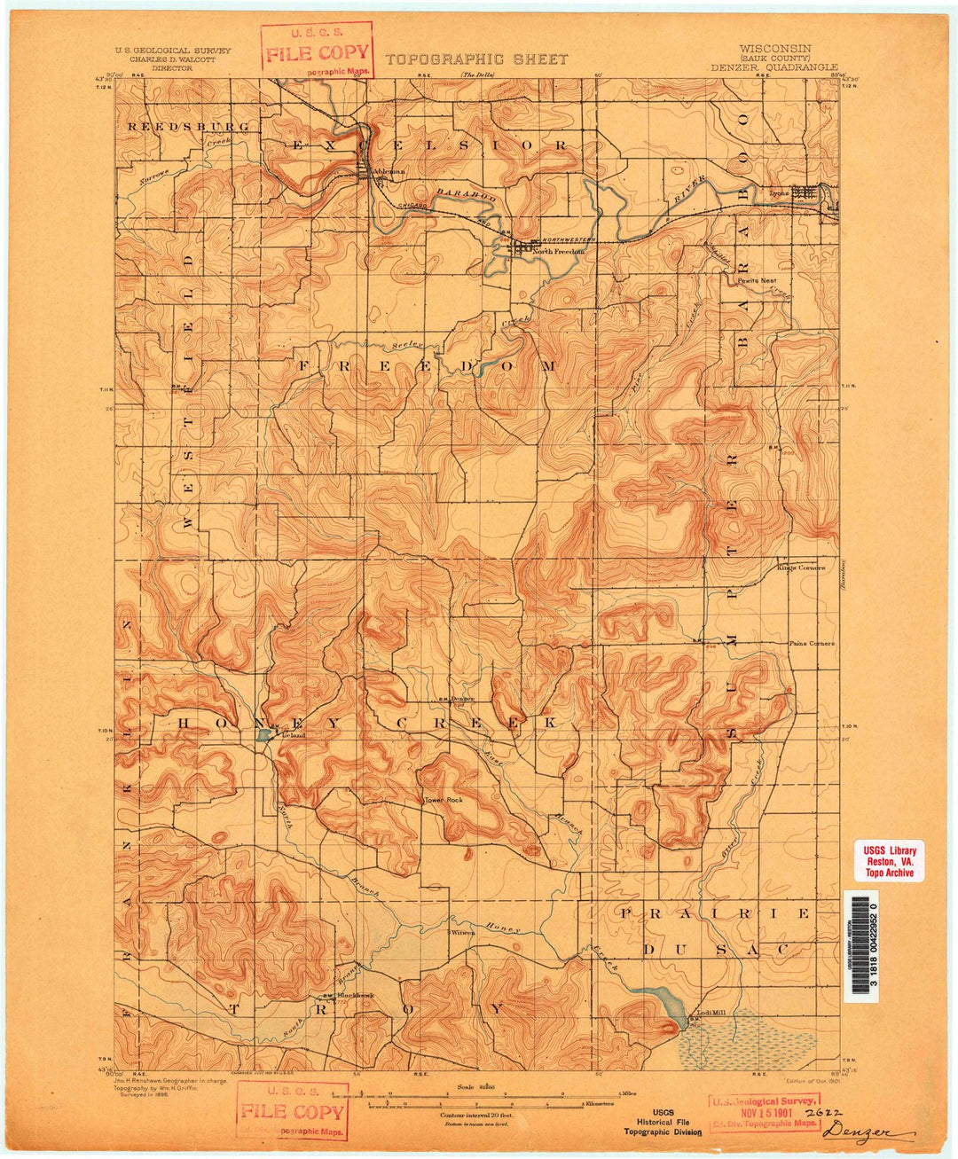 1901 Denzer, WI - Wisconsin - USGS Topographic Map
