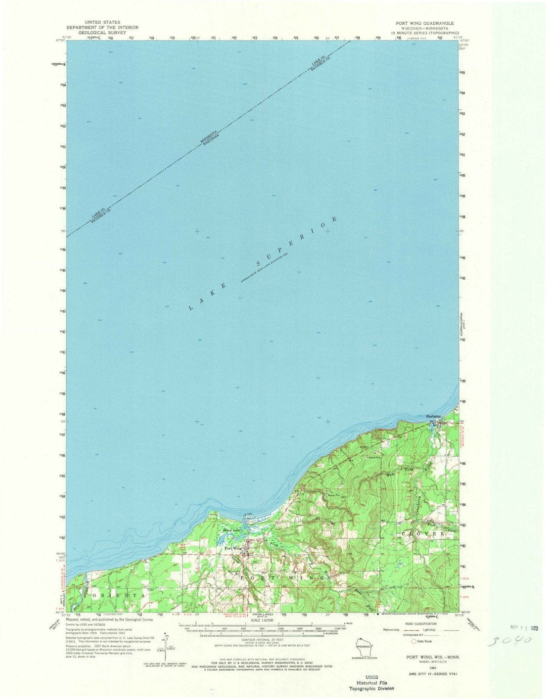 1961 Port Wing, WI - Wisconsin - USGS Topographic Map