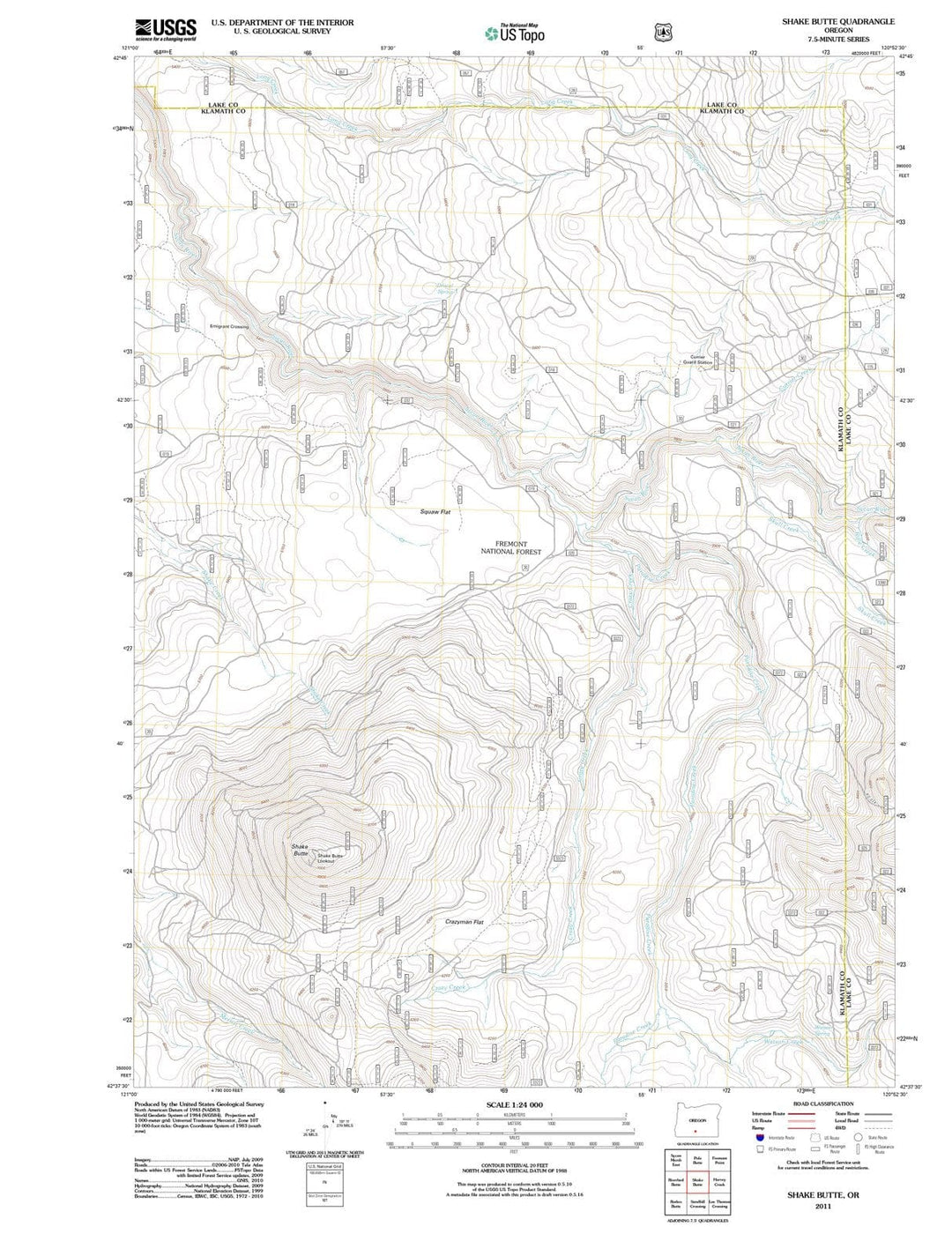 2011 Shake Butte, OR - Oregon - USGS Topographic Map