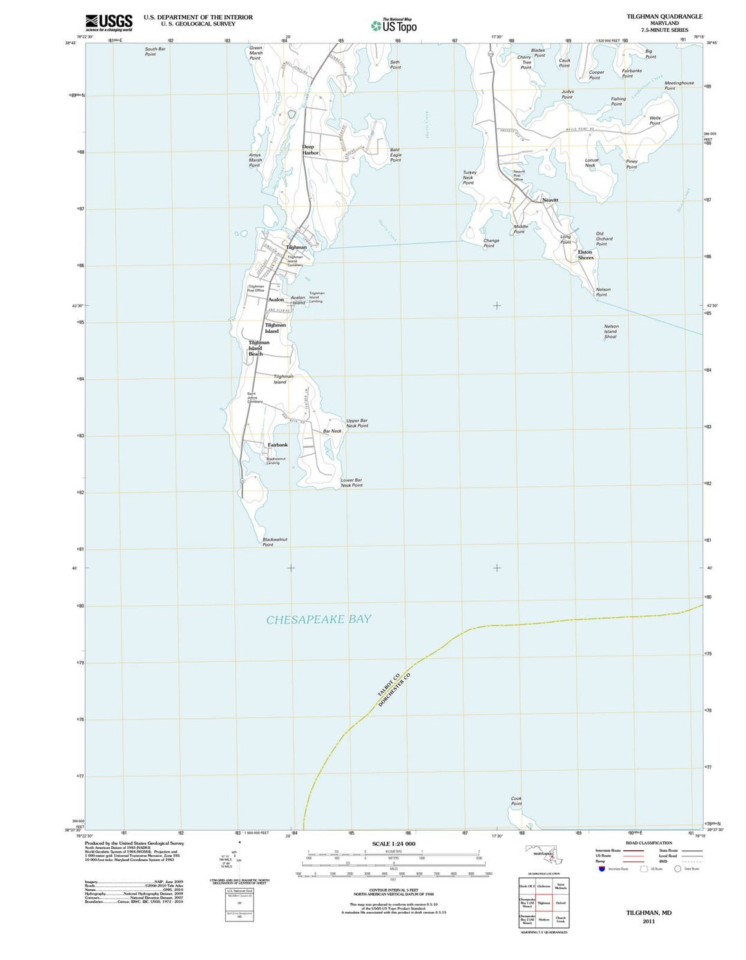 2011 Tilghman, MD - Maryland - USGS Topographic Map