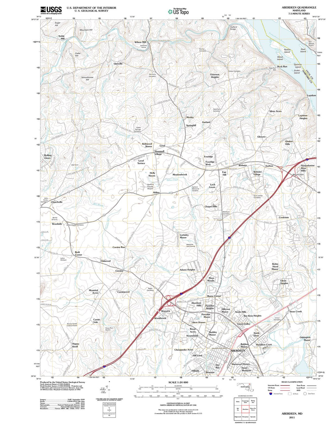 2011 Aberdeen, MD - Maryland - USGS Topographic Map