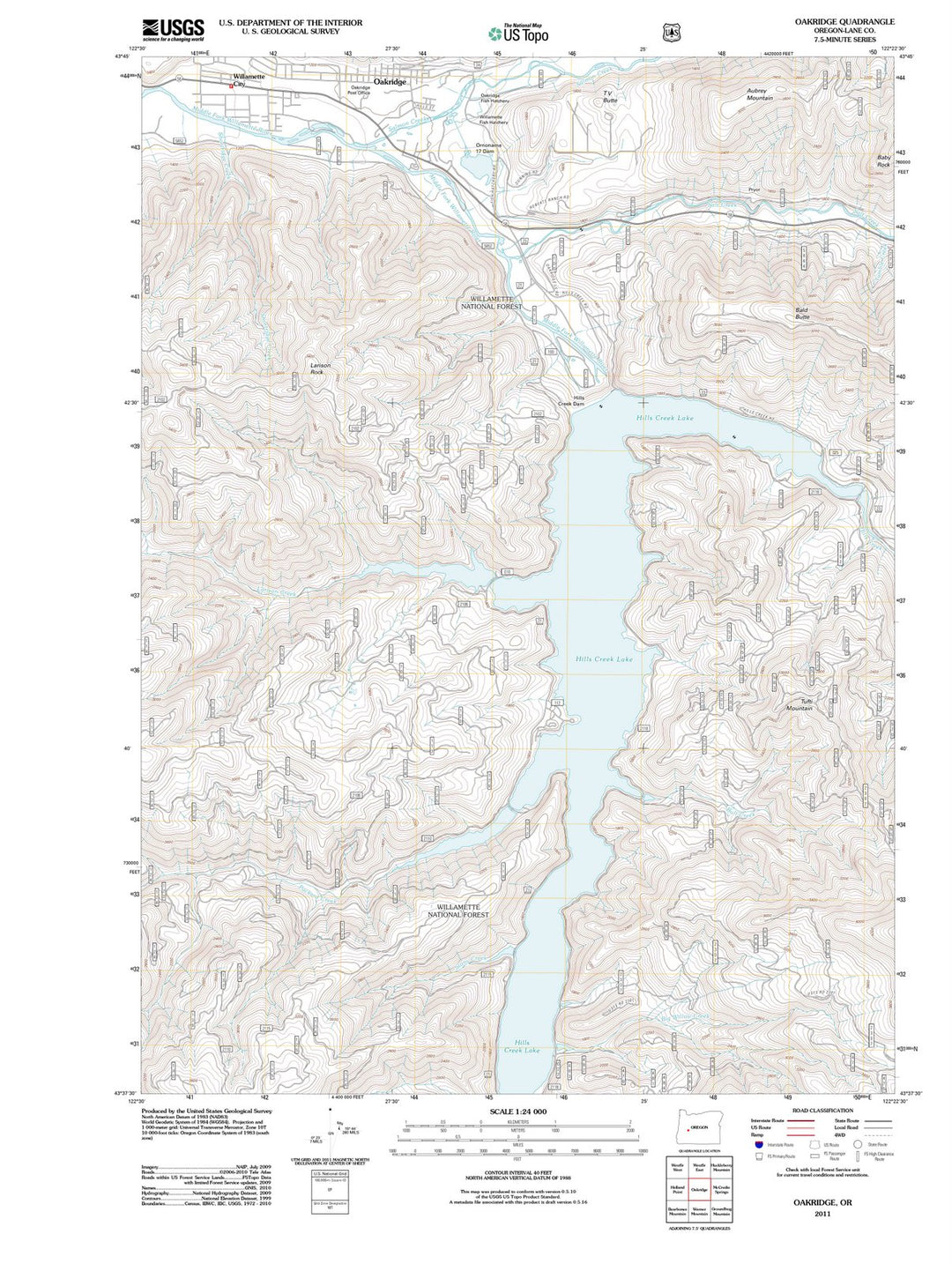 2011 Oakridge, OR - Oregon - USGS Topographic Map