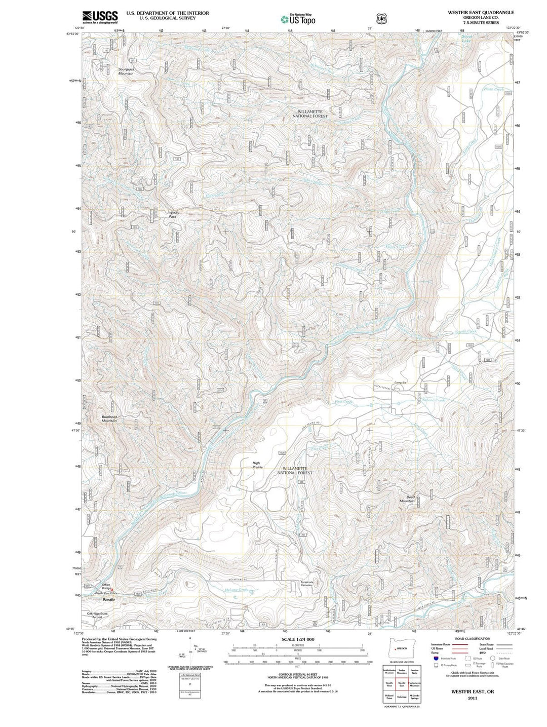 2011 Westfir East, OR - Oregon - USGS Topographic Map