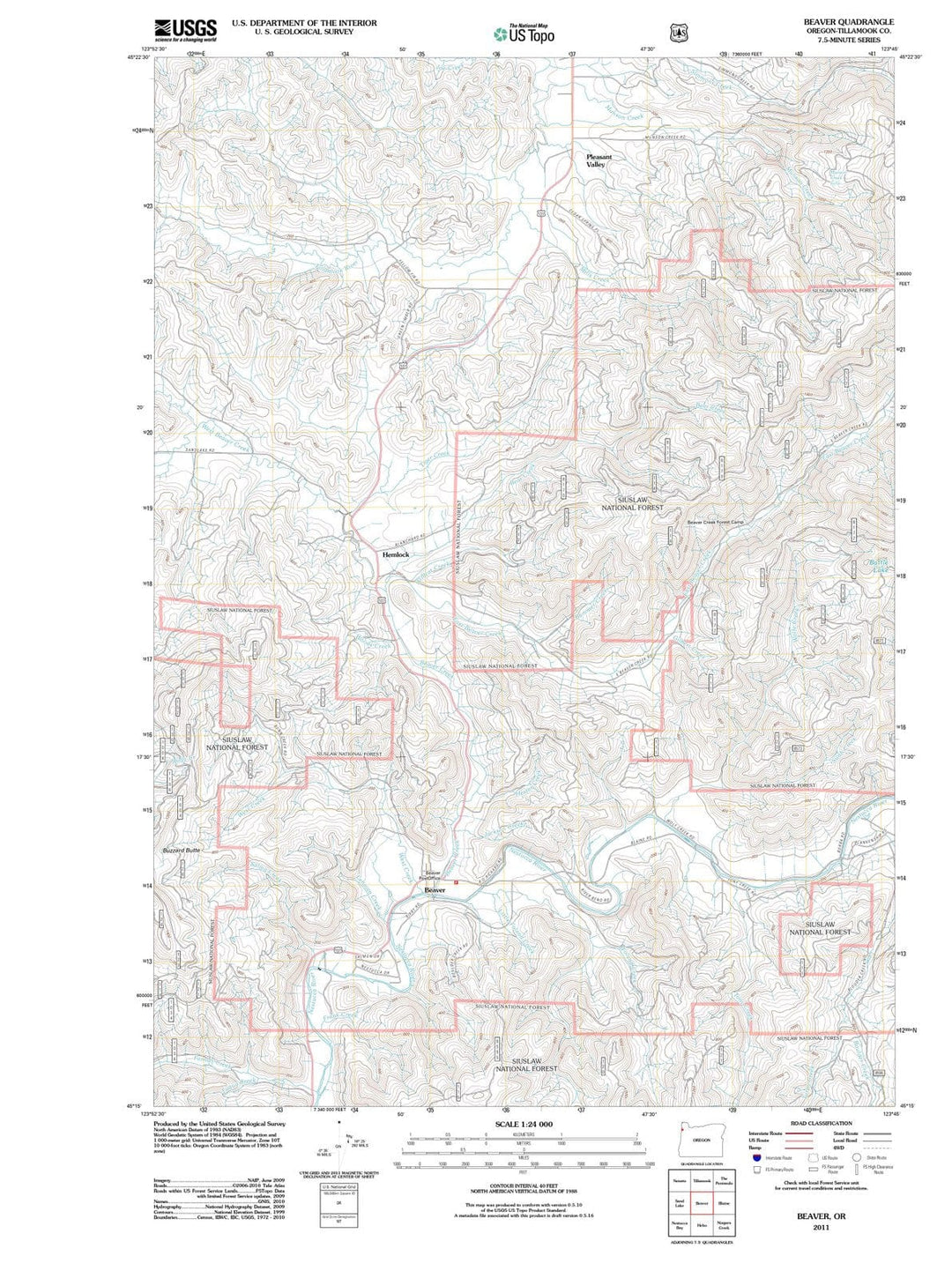 2011 Beaver, OR - Oregon - USGS Topographic Map