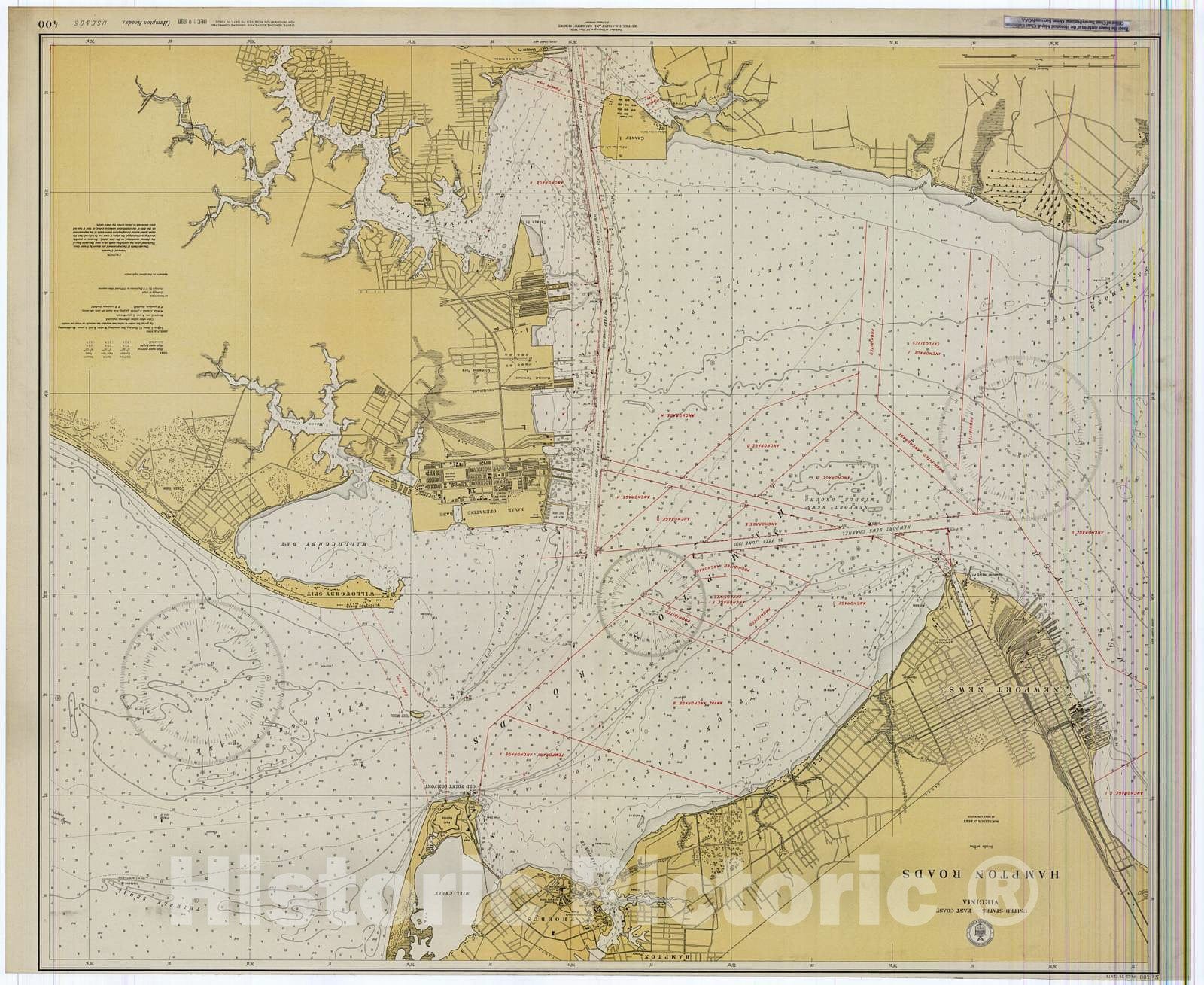 Historic Nautical Map Hampton Roads, 1930 NOAA Chart Virginia (VA