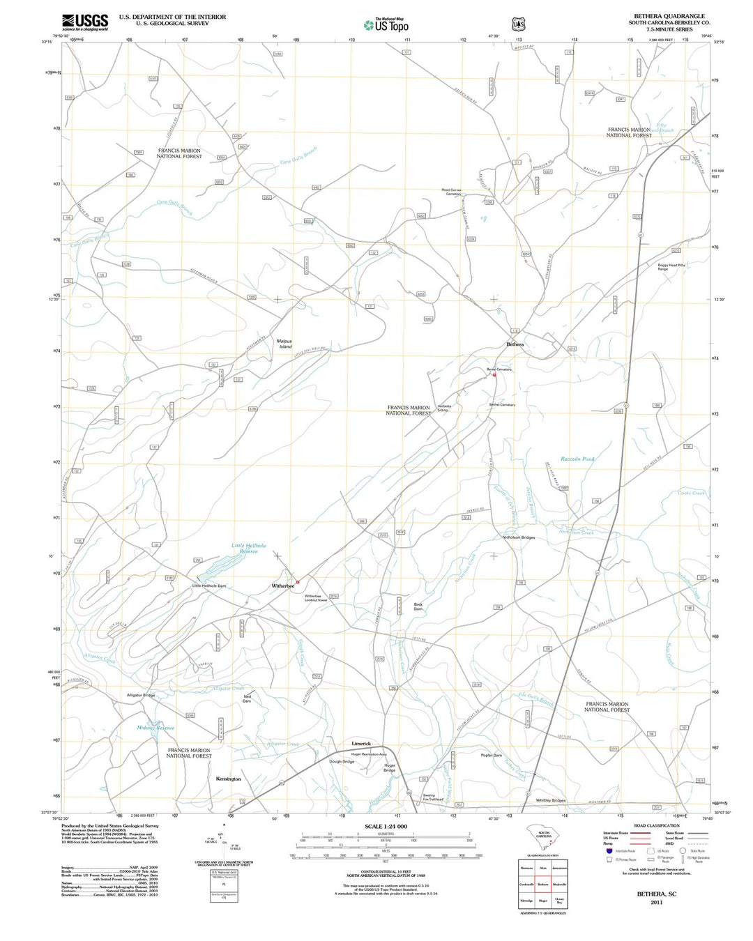 2011 Bethera, SC - South Carolina - USGS Topographic Map