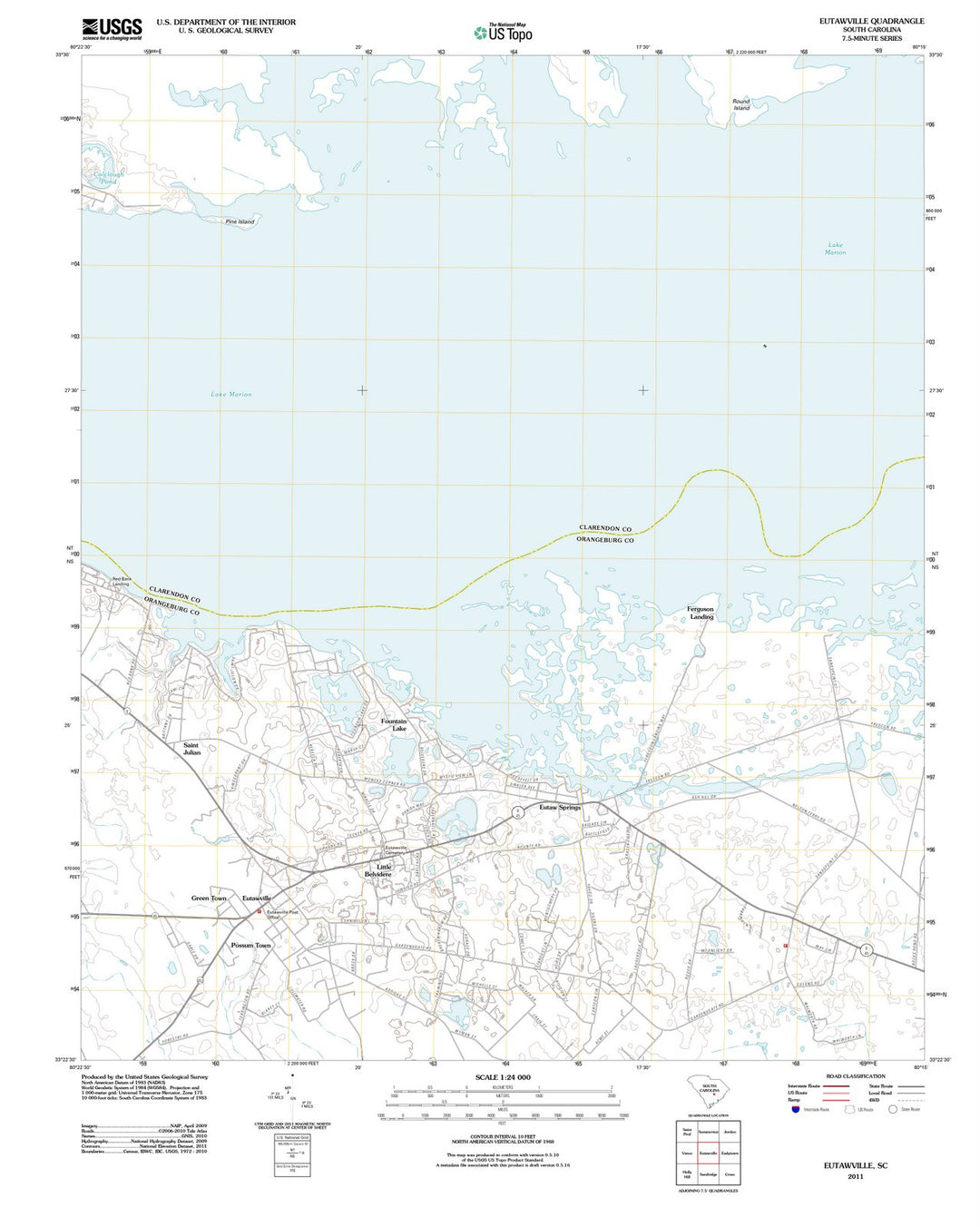 2011 Eutawville, SC - South Carolina - USGS Topographic Map