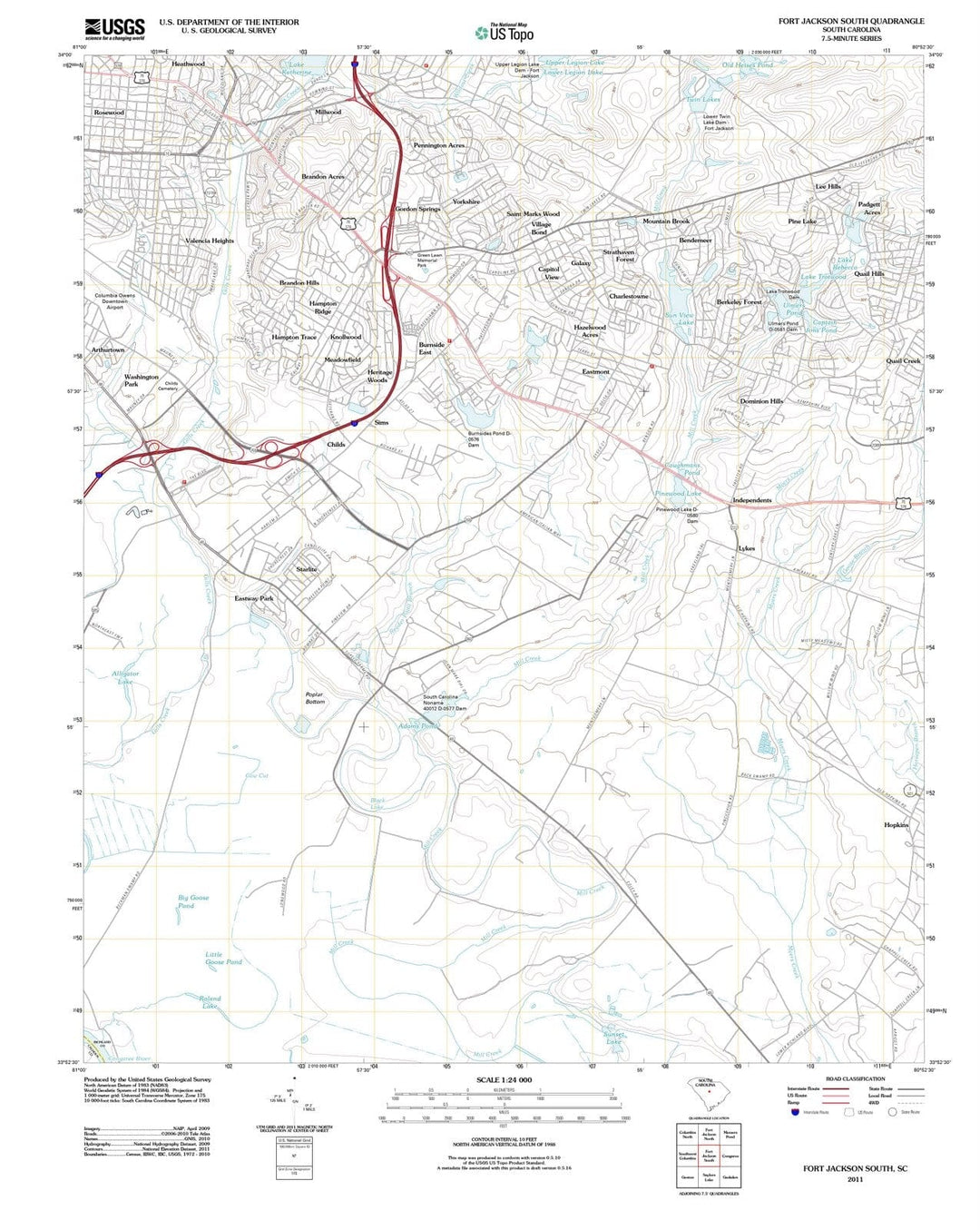 2011 Fort Jackson South, SC - South Carolina - USGS Topographic Map