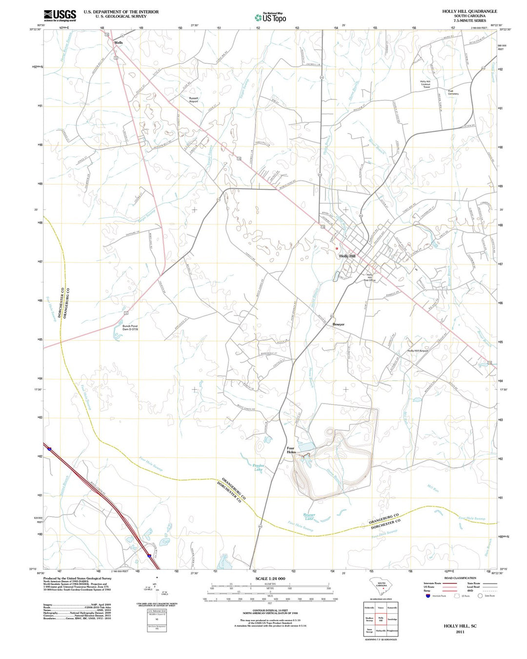 2011 Holly Hill, SC - South Carolina - USGS Topographic Map