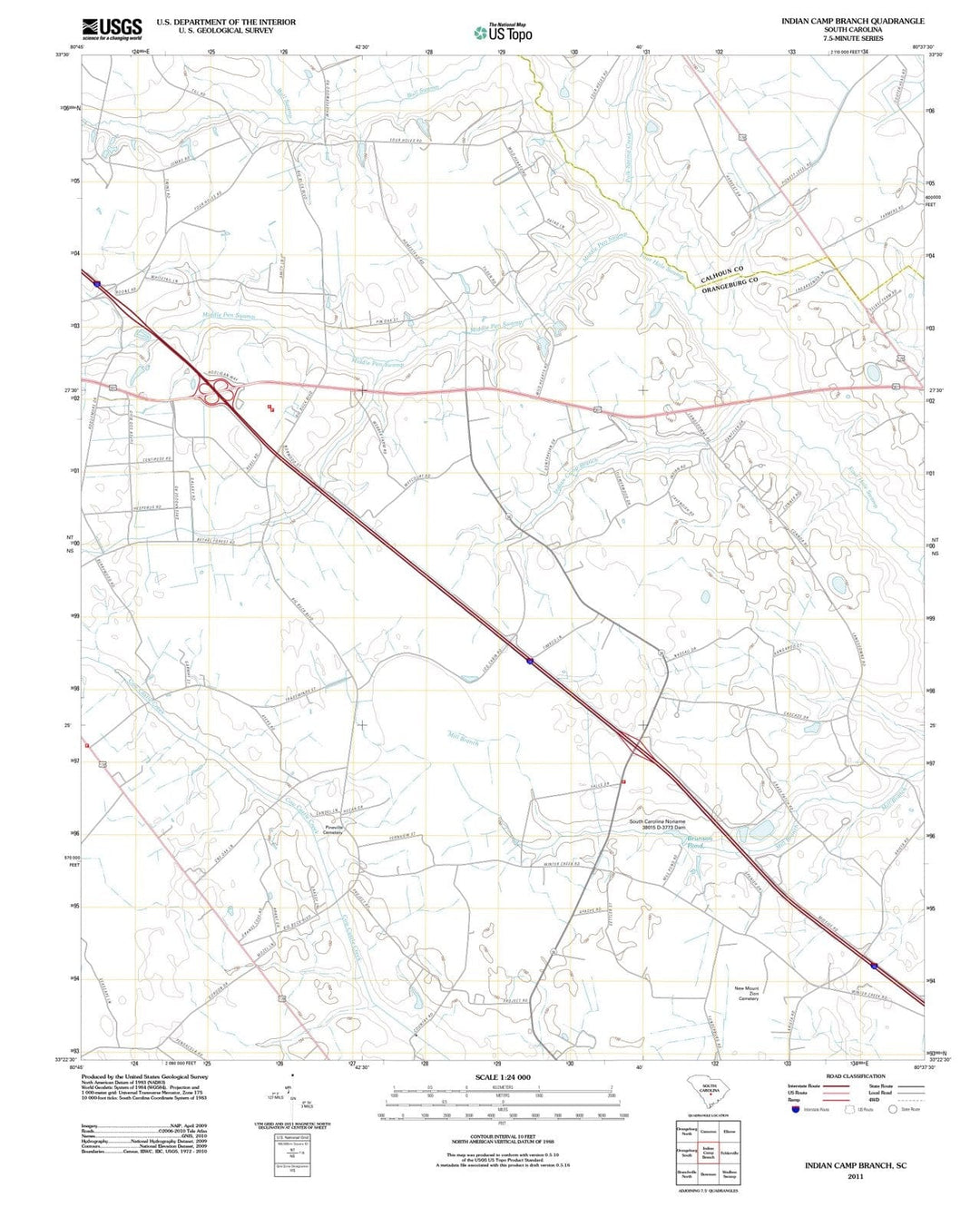 2011 Indian Camp Branch, SC - South Carolina - USGS Topographic Map