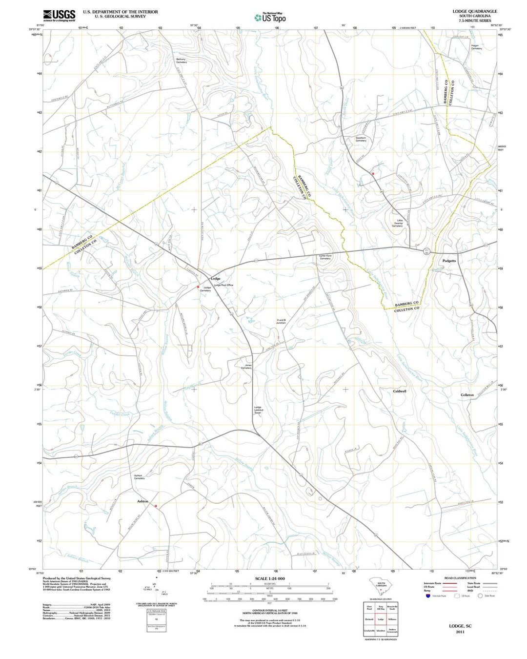 2011 Lodge, SC - South Carolina - USGS Topographic Map