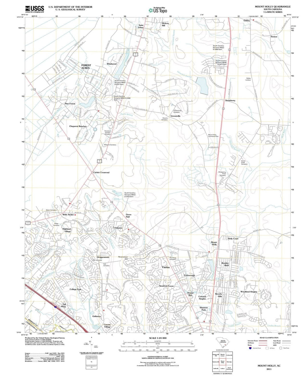 2011 Mount Holly, SC - South Carolina - USGS Topographic Map