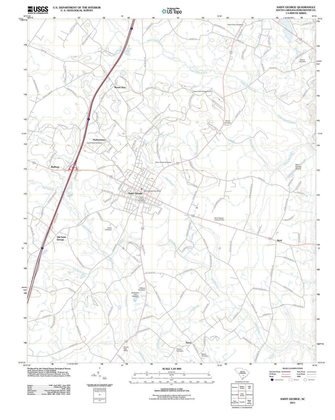 2011 Saint George, SC - South Carolina - USGS Topographic Map