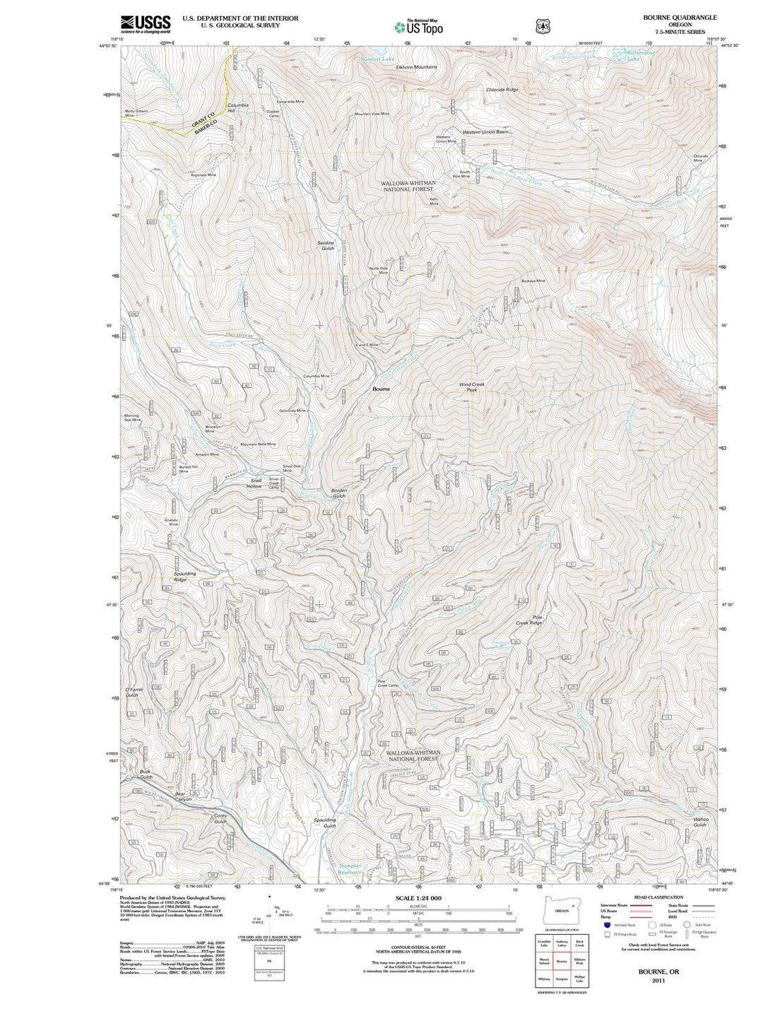 2011 Bourne, OR - Oregon - USGS Topographic Map