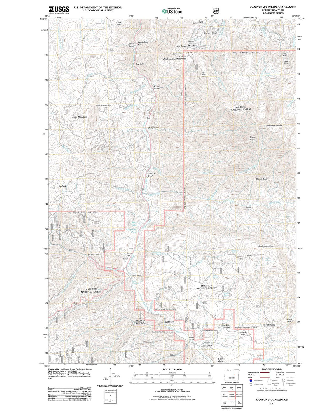 2011 Canyon Mountain, OR - Oregon - USGS Topographic Map