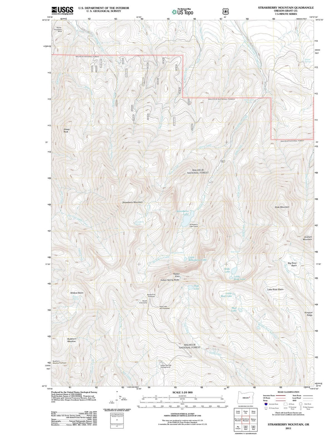 2011 Strawberry Mountain, OR - Oregon - USGS Topographic Map
