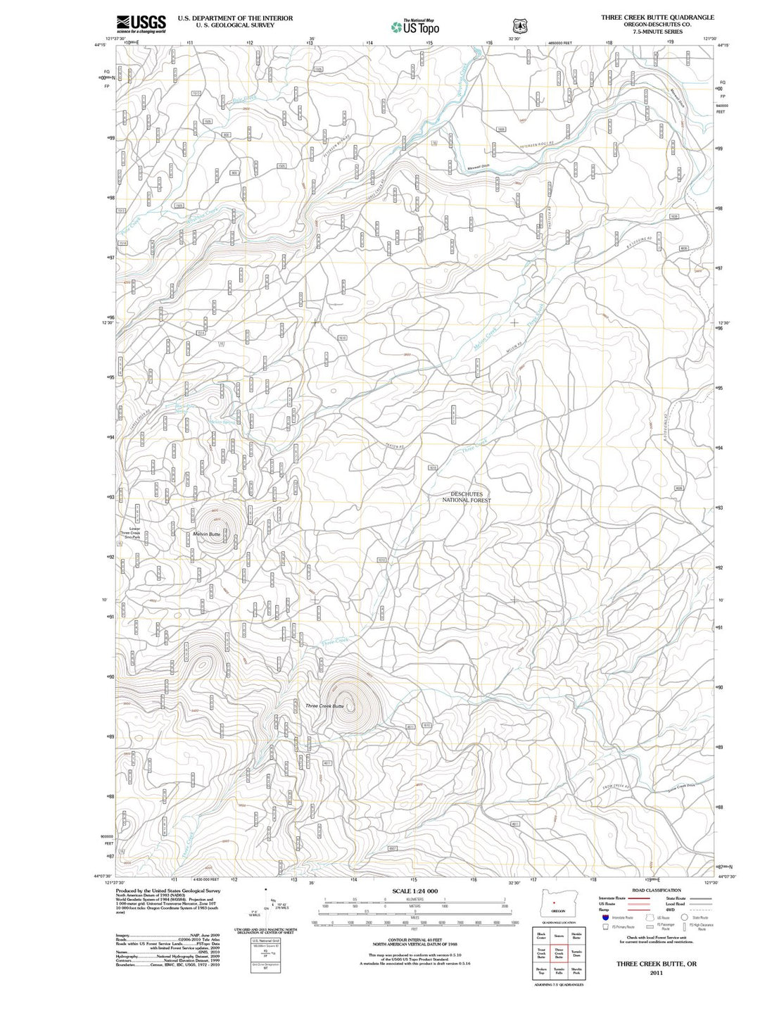 2011 Three Creek Butte, OR - Oregon - USGS Topographic Map