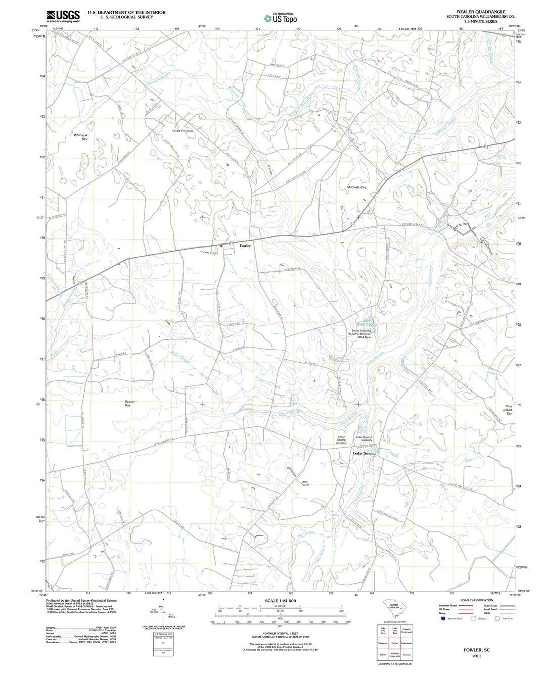 2011 Fowler, SC - South Carolina - USGS Topographic Map