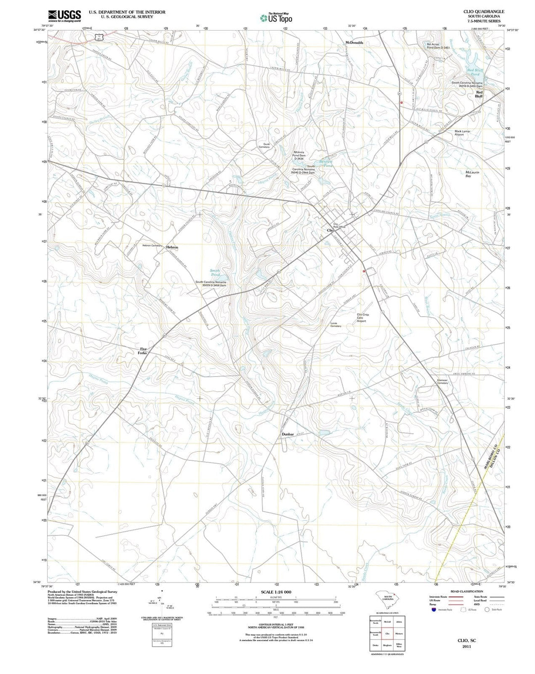 2011 Clio, SC - South Carolina - USGS Topographic Map