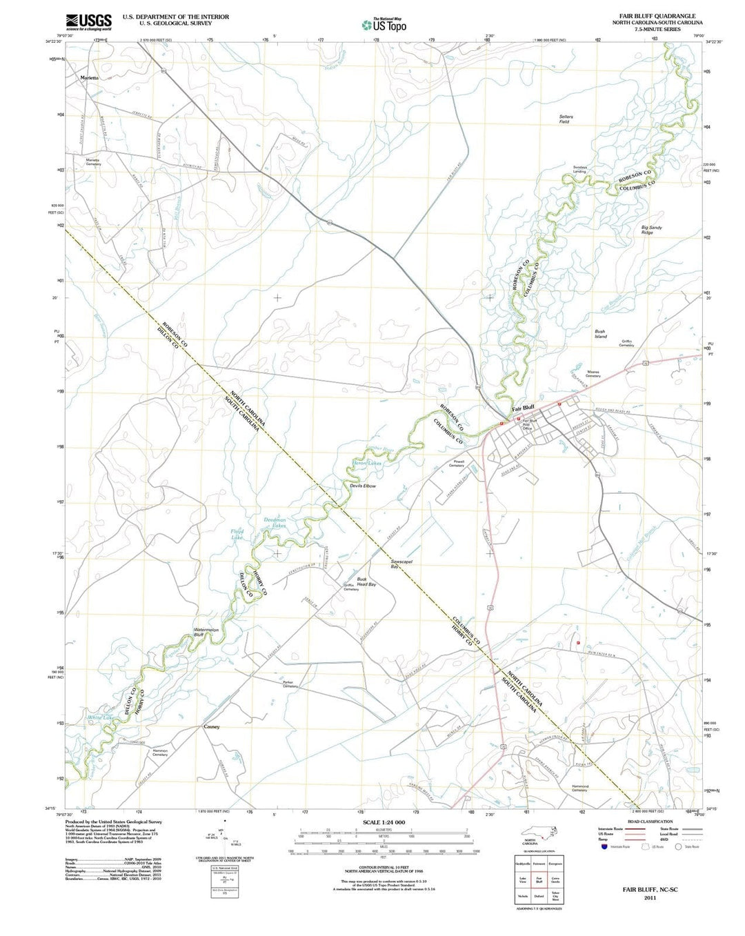 2011 Fair Bluff, NC - North Carolina - USGS Topographic Map
