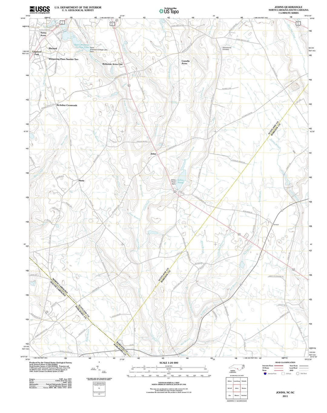 2011 Johns, NC - North Carolina - USGS Topographic Map