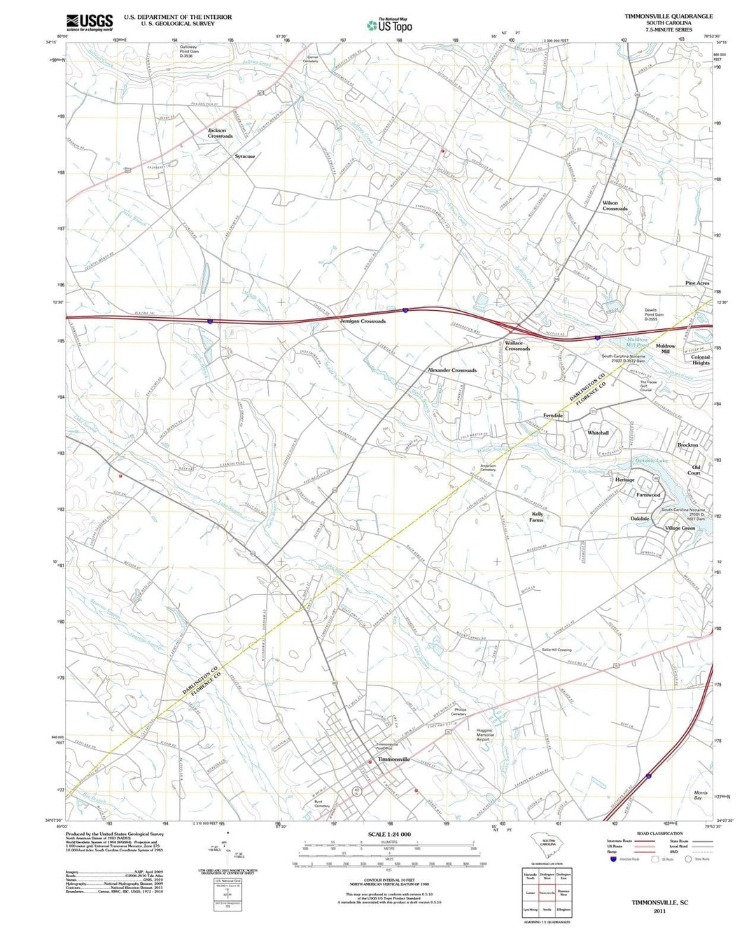 2011 Timmonsville, SC - South Carolina - USGS Topographic Map