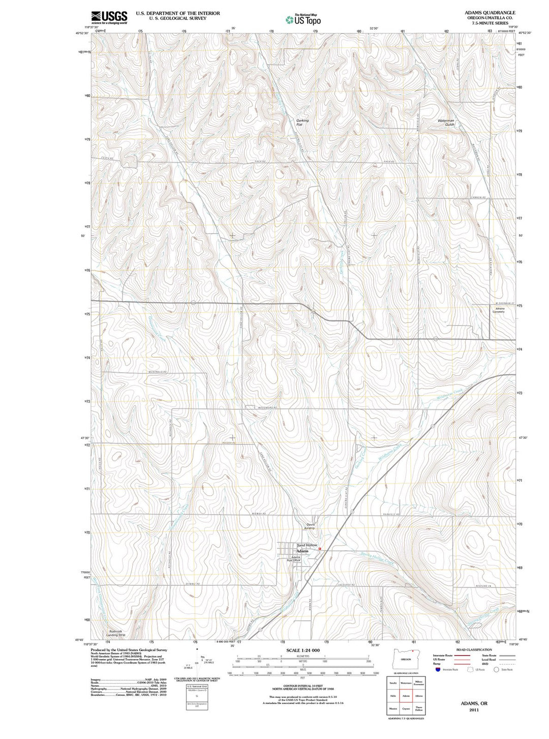 2011 Adams, OR - Oregon - USGS Topographic Map