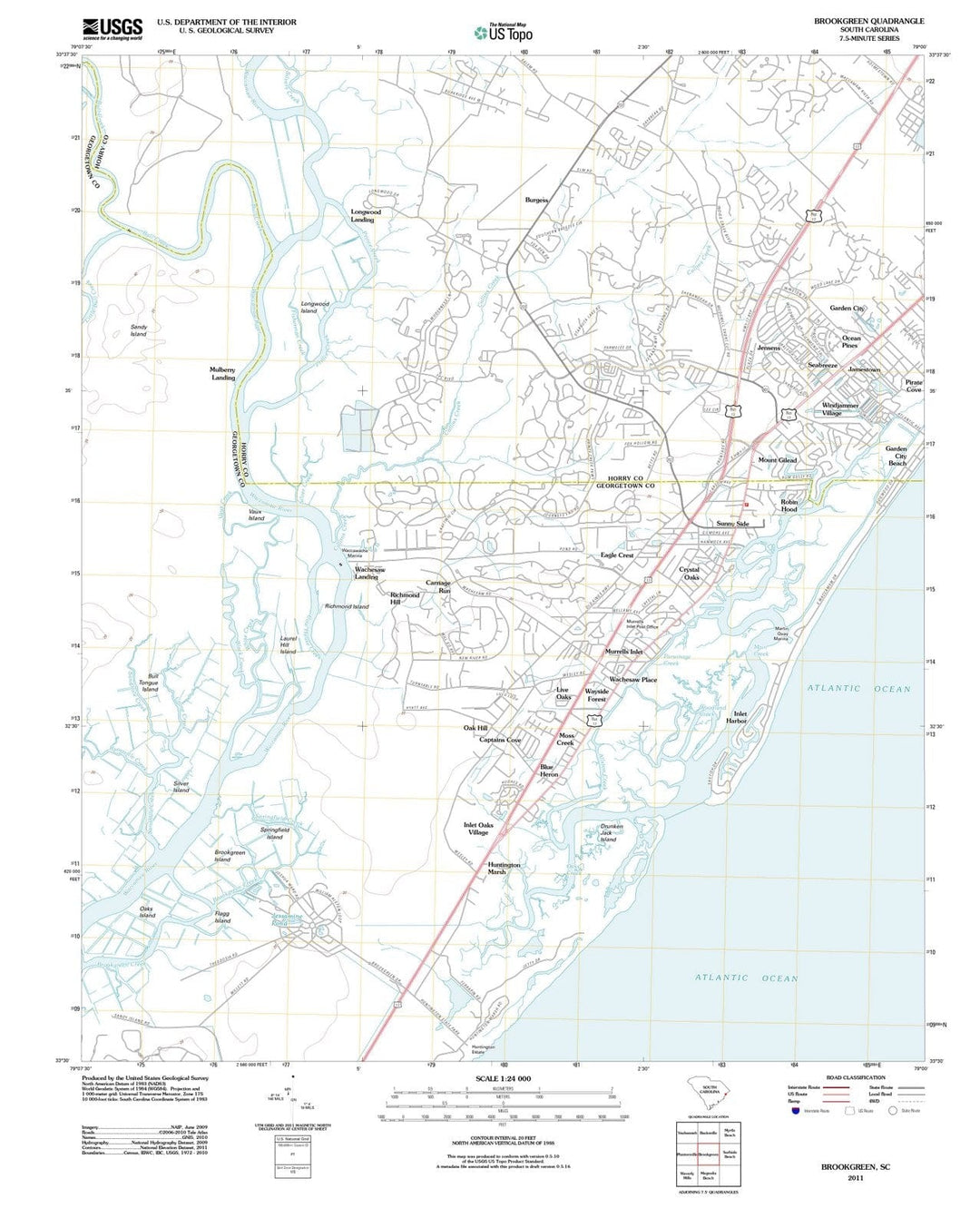 2011 Brookgreen, SC - South Carolina - USGS Topographic Map