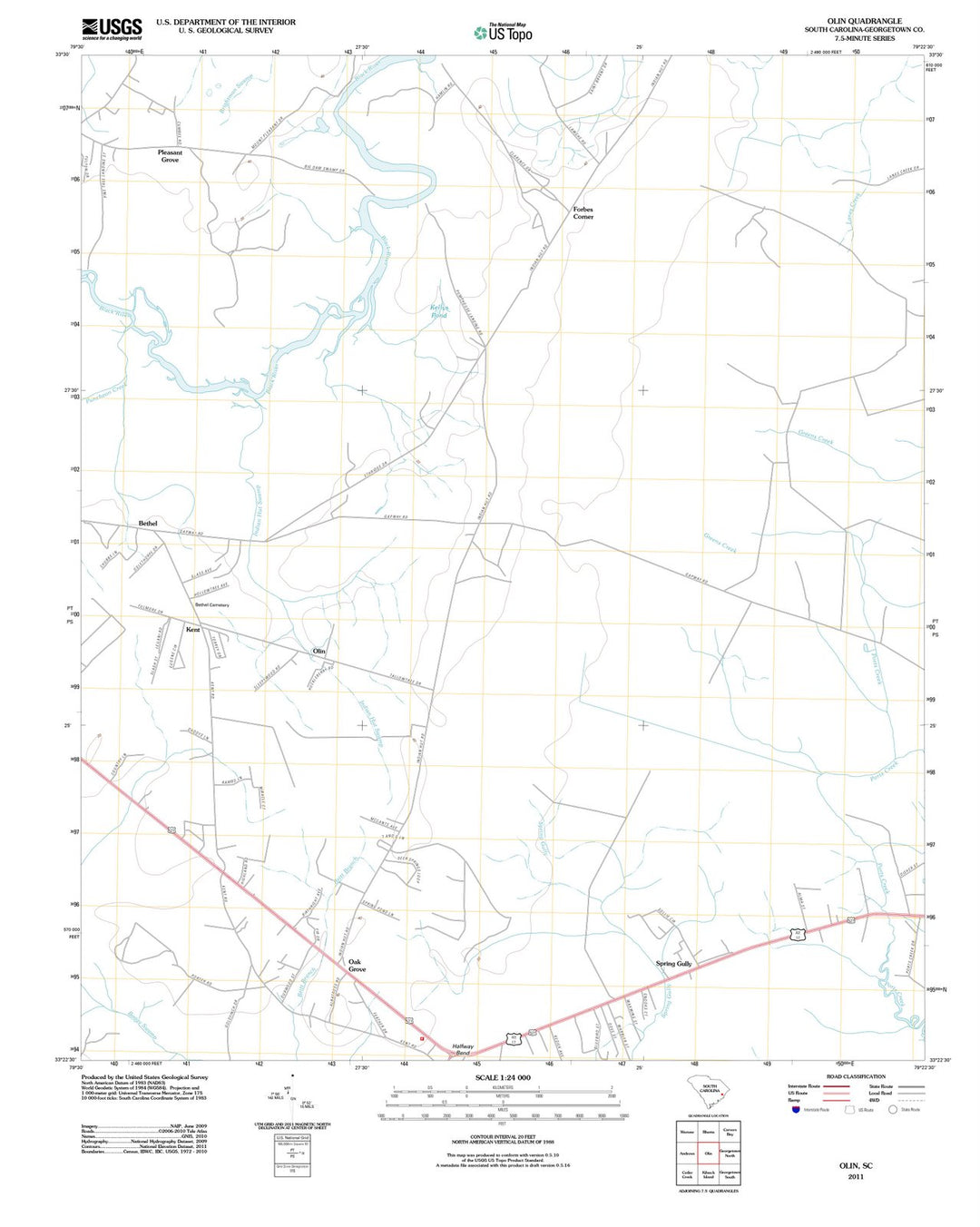 2011 Olin, SC - South Carolina - USGS Topographic Map