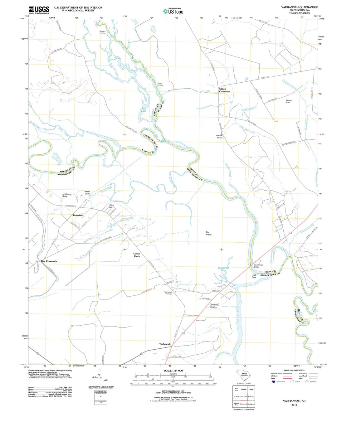 2011 Yauhannah, SC - South Carolina - USGS Topographic Map