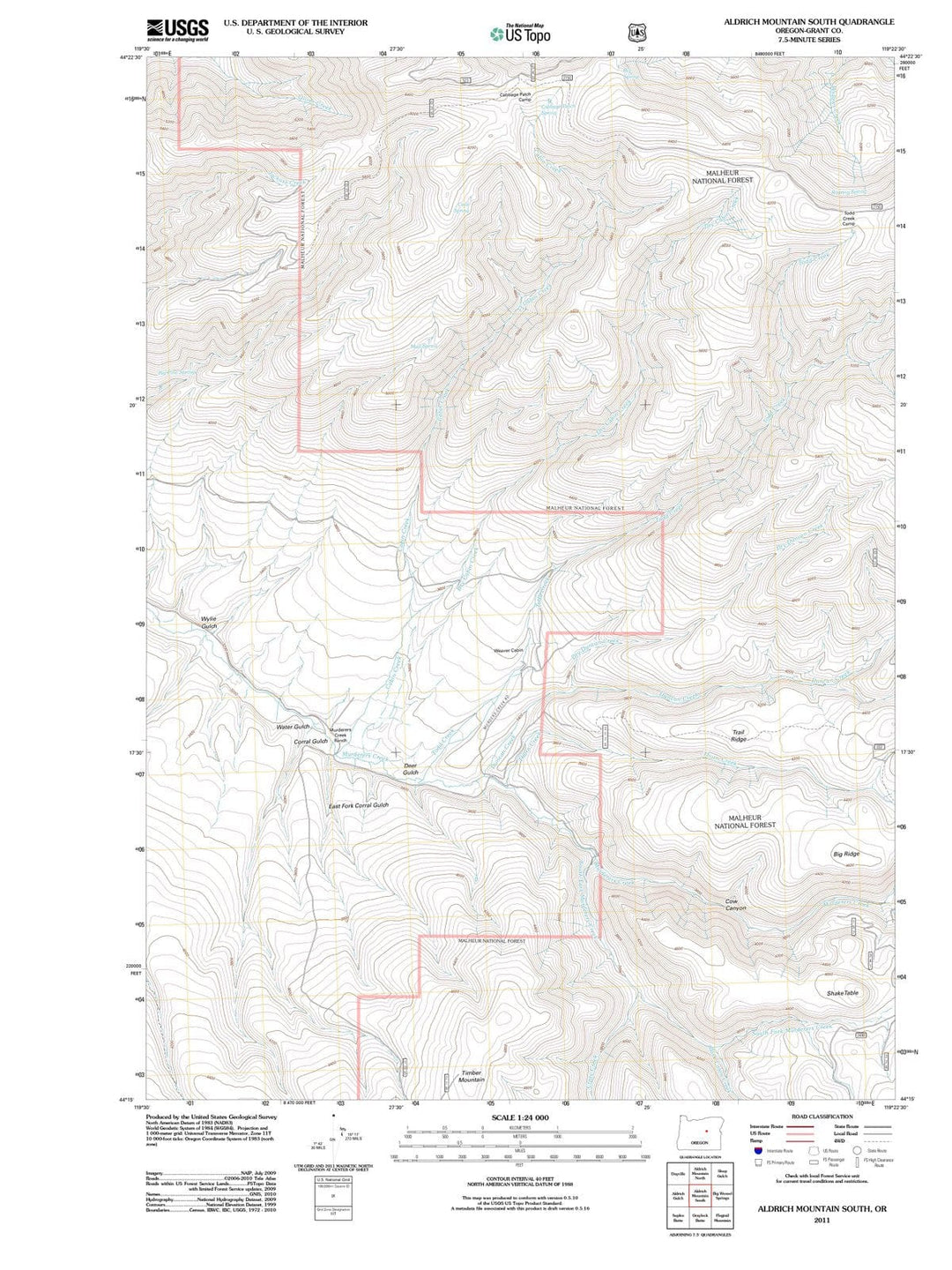 2011 Aldrich Mountain South, OR - Oregon - USGS Topographic Map