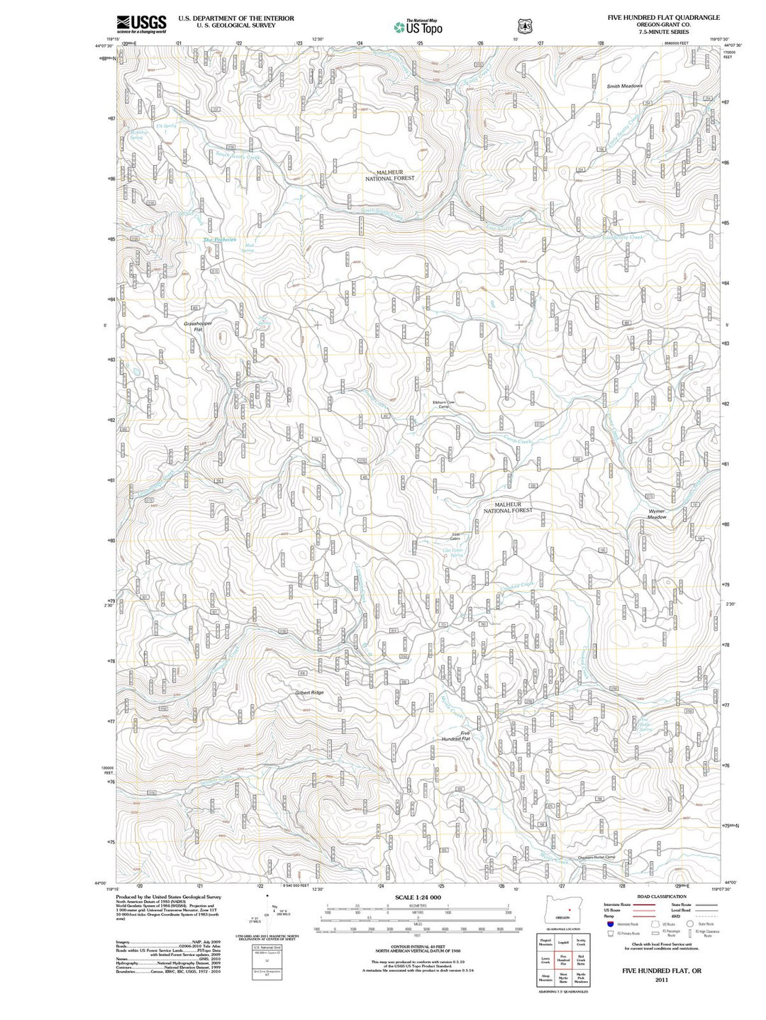 2011 Five Hundred Flat, OR - Oregon - USGS Topographic Map