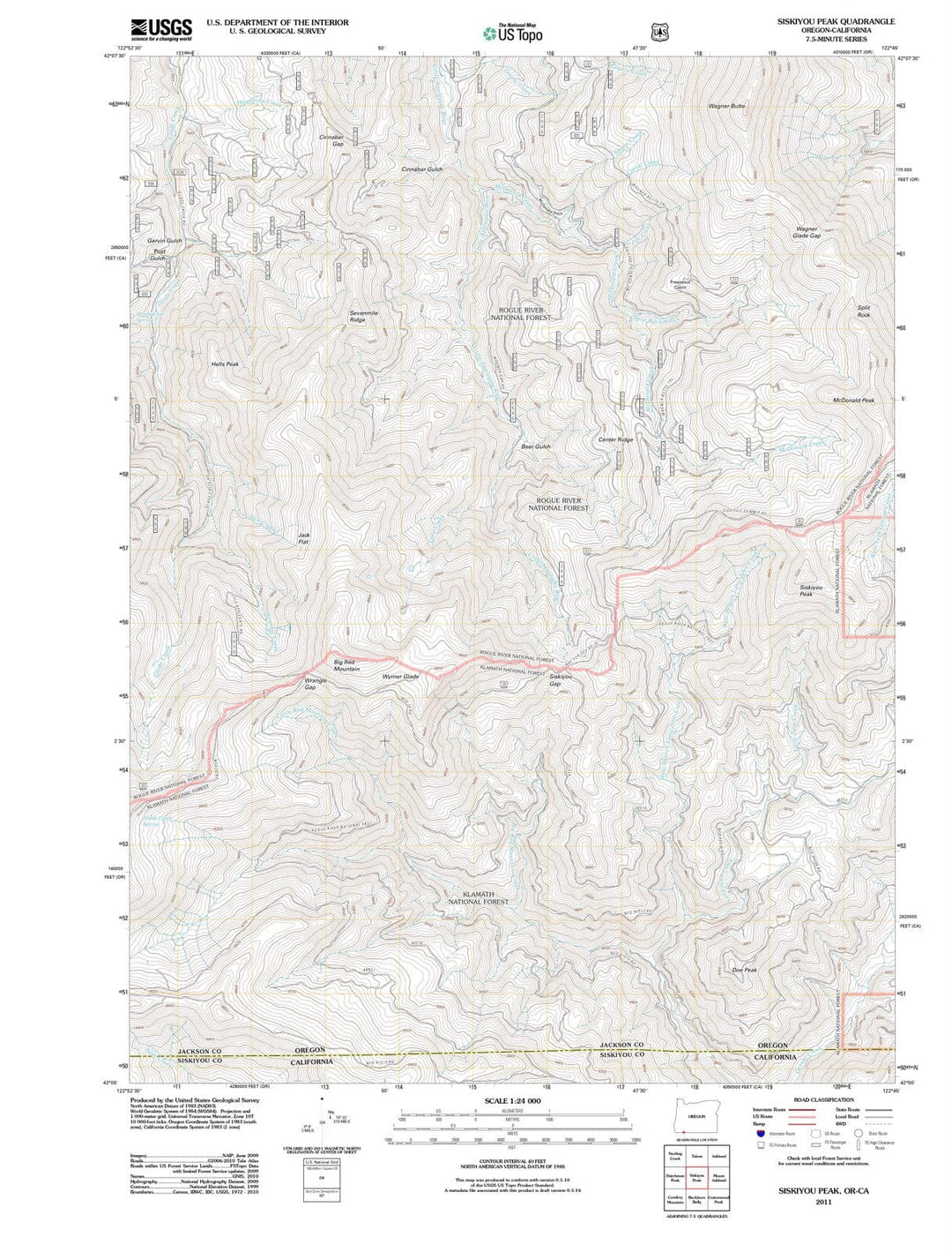 2011 Siskiyou Peak, OR - Oregon - USGS Topographic Map