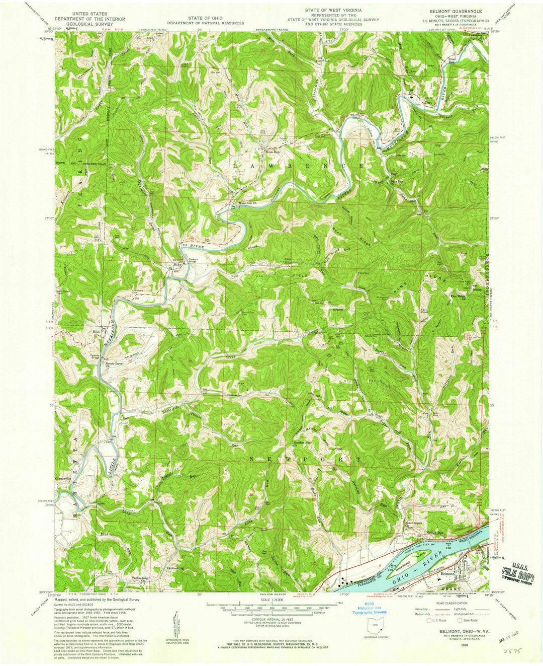 1958 Belmont, WV - West Virginia - USGS Topographic Map