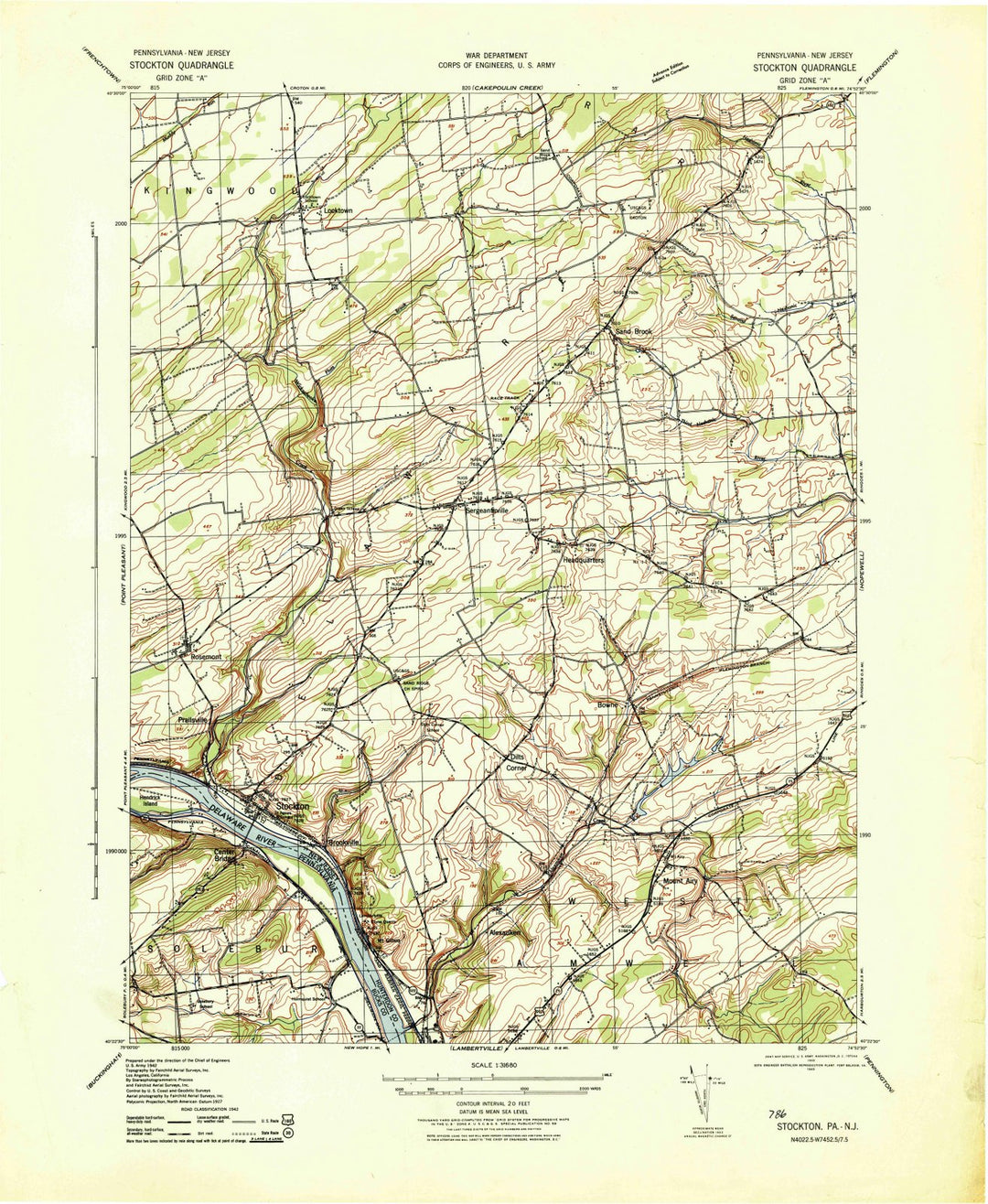 1943 Stockton, NJ - New Jersey - USGS Topographic Map