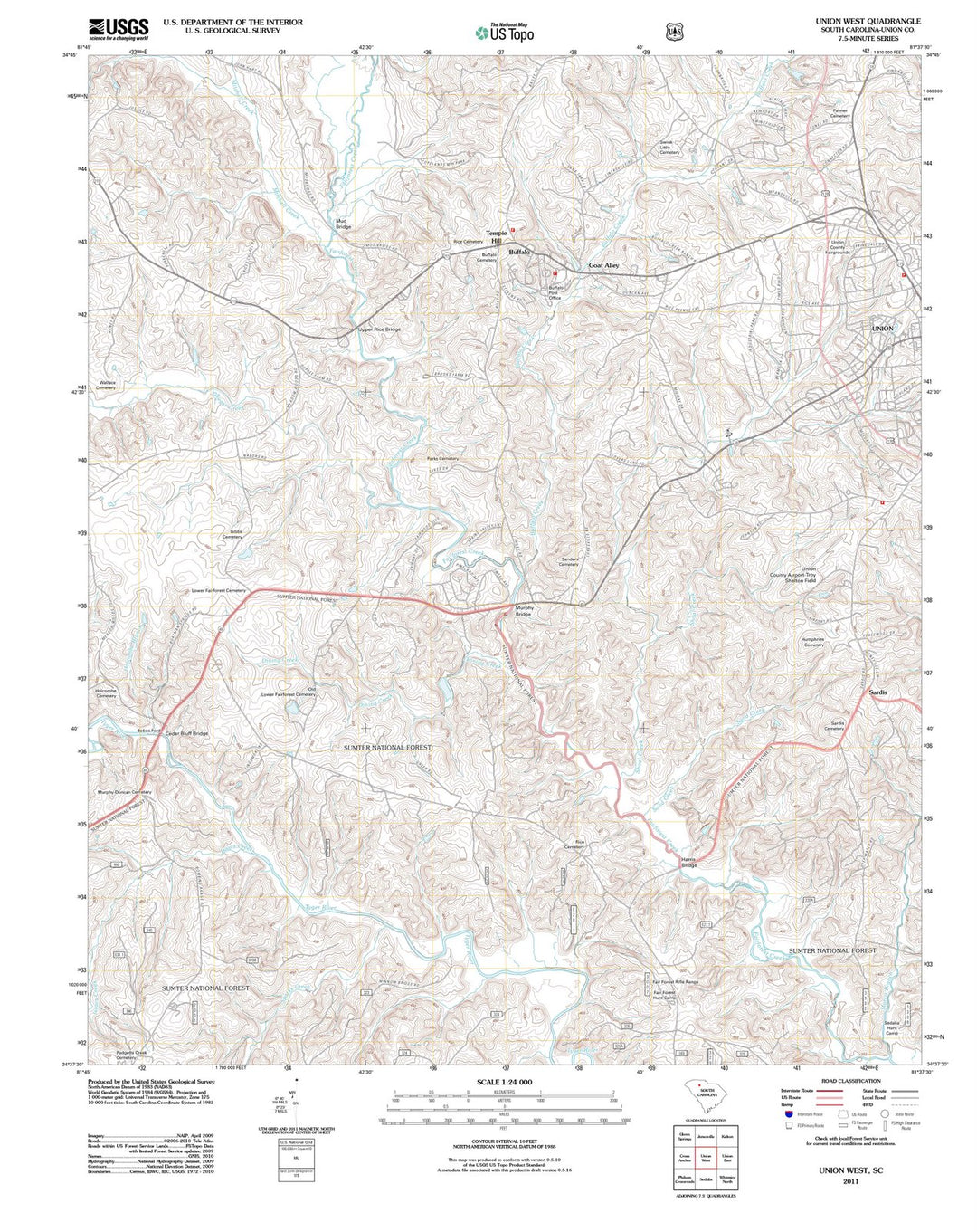 2011 Union West, SC - South Carolina - USGS Topographic Map
