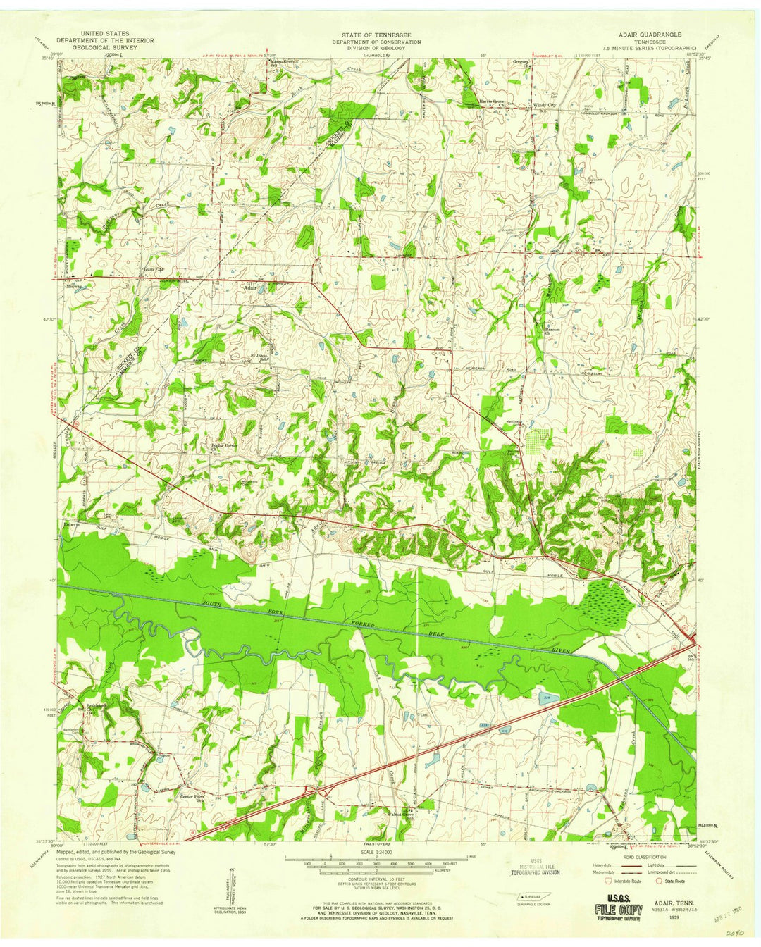 1959 Adair, TN - Tennessee - USGS Topographic Map