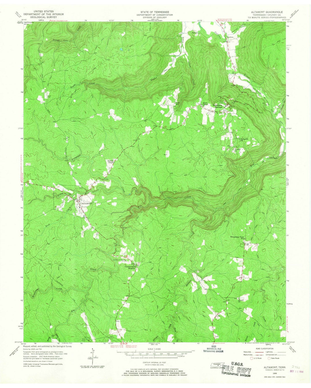 1956 Altamont, TN - Tennessee - USGS Topographic Map