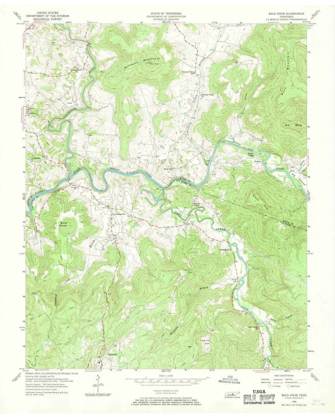 1956 Bald Knob, TN - Tennessee - USGS Topographic Map