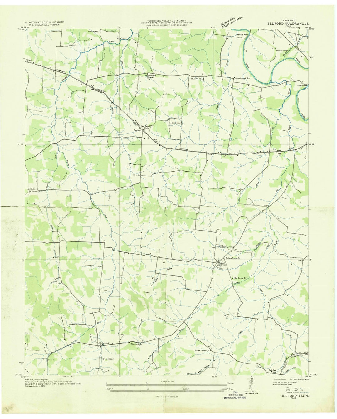 1936 Bedford, TN - Tennessee - USGS Topographic Map