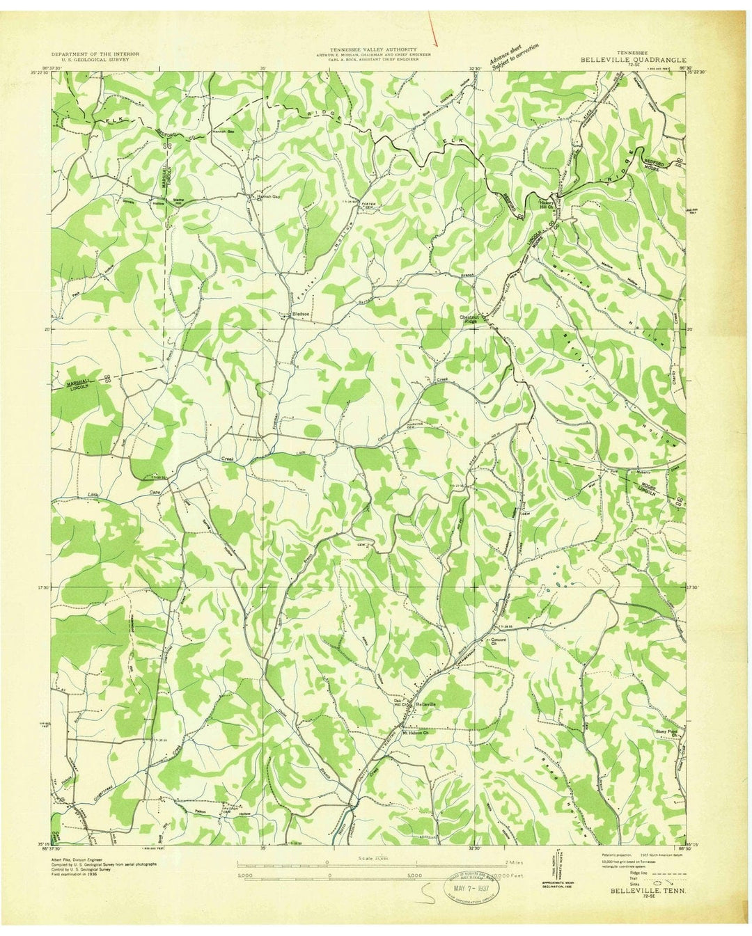 1936 Belleville, TN - Tennessee - USGS Topographic Map