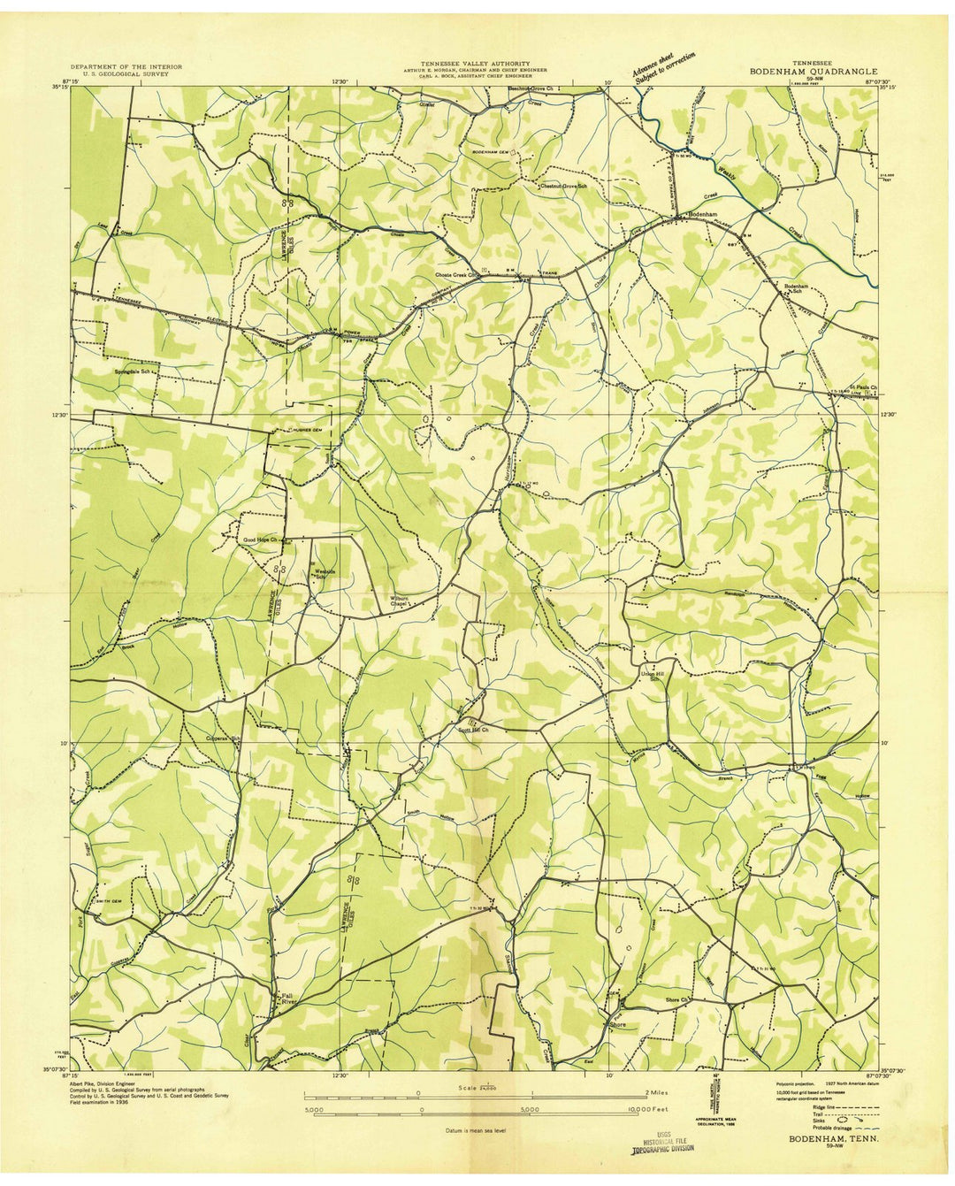 1936 Bodenham, TN - Tennessee - USGS Topographic Map