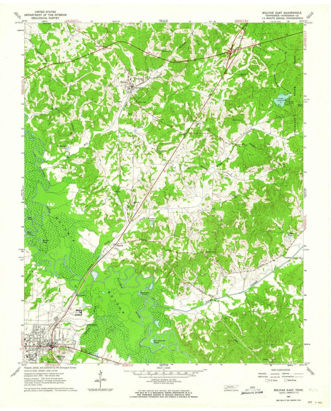 1961 Bolivar East, TN - Tennessee - USGS Topographic Map