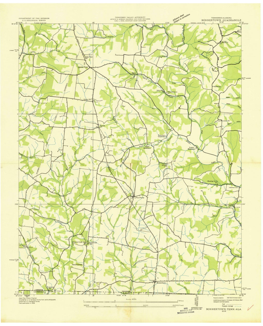 1936 Bonnertown, TN - Tennessee - USGS Topographic Map
