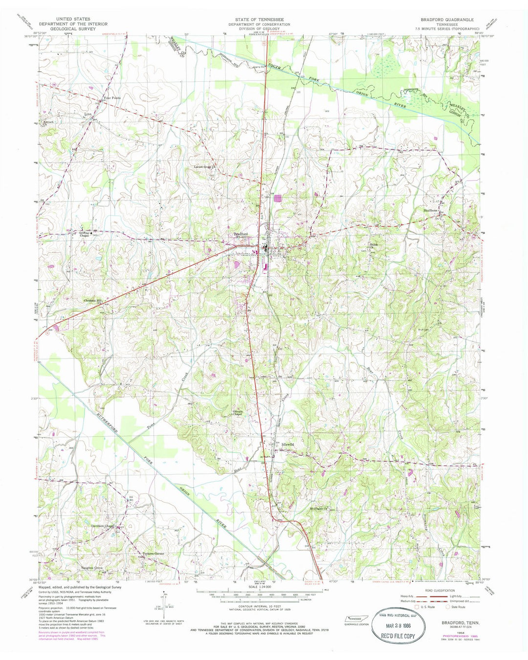 1954 Bradford, TN - Tennessee - USGS Topographic Map