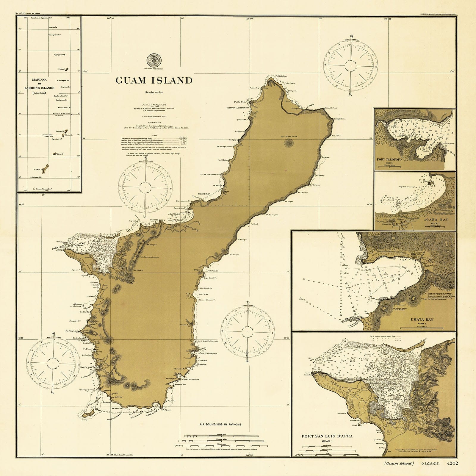 Historic Nautical Map - Guam Island, 1902 NOAA Chart - Guam