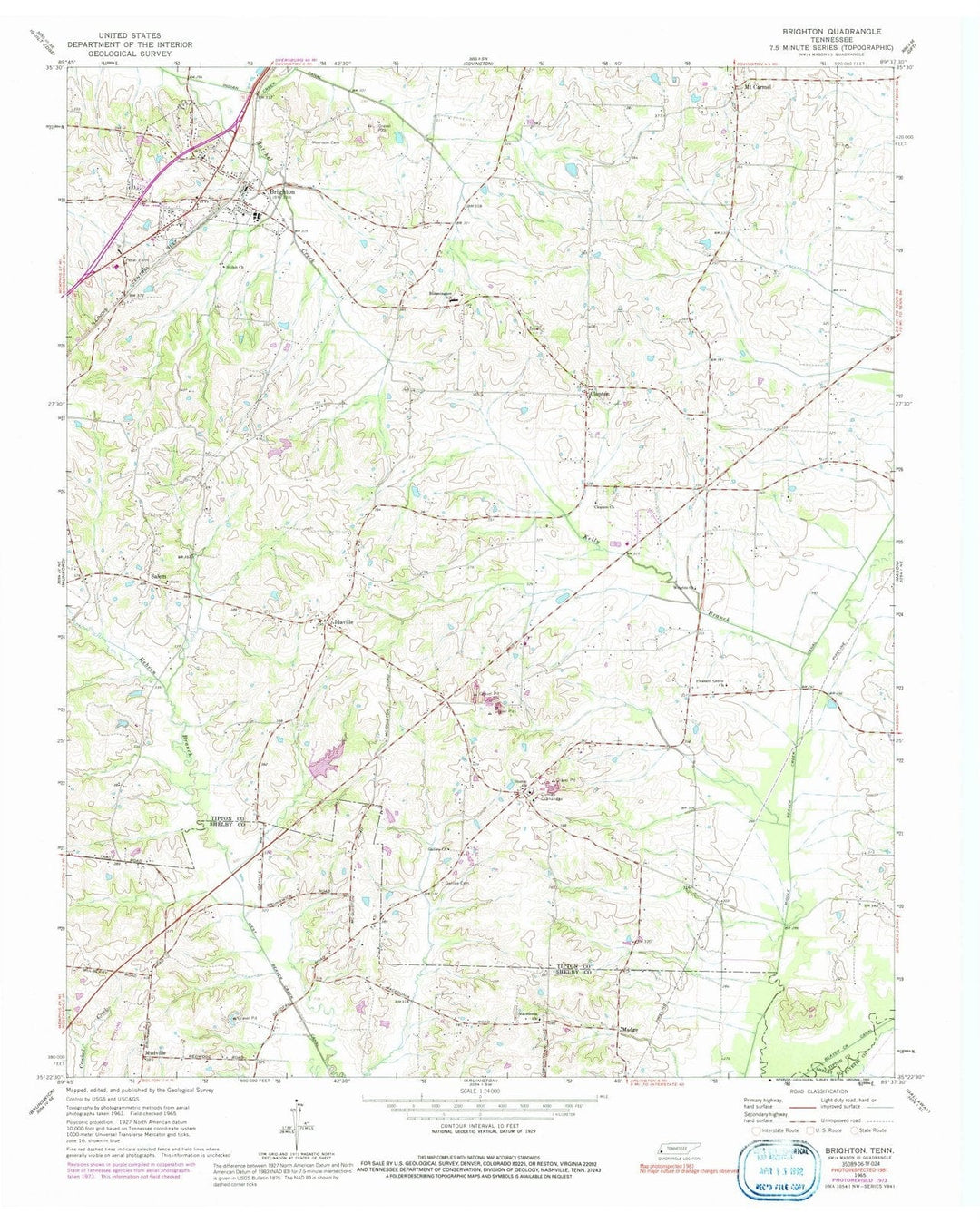 1965 Brighton, TN - Tennessee - USGS Topographic Map