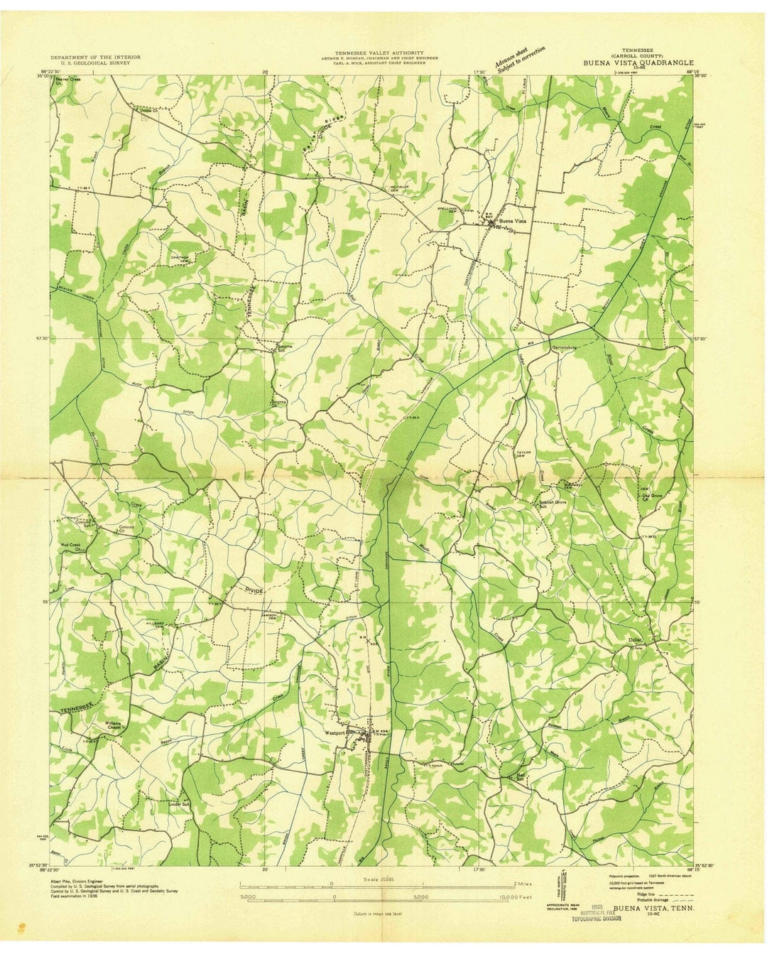 1936 Buena Vista, TN - Tennessee - USGS Topographic Map